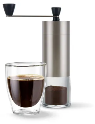 Produktbild von Tchibo manuelle Kaffeemühle, Keramikmahlwerk, einstellbarer Mahlgrad, Silber