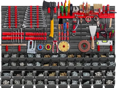 Obrázek produktu pro Dílenské nástěnné regály KADAX, 116x78cm Skladovací systém z robustního plastu, dílenské regály odolné proti UV záření