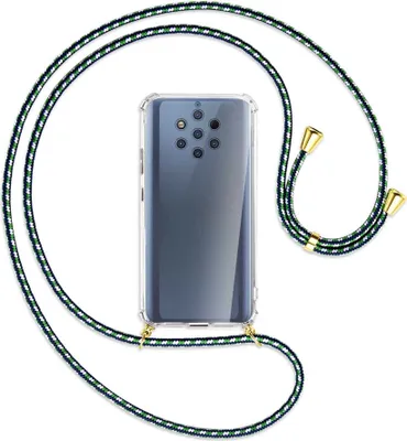 Produktbild von Handykette Backcover-Schutzhülle mit Band (Metall goldfarben) für Nokia 9 PureView - grün/blau/weiß