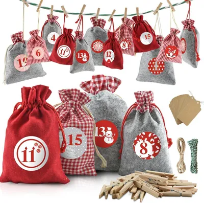Produktbild von Dusor Adventskalender Stoffbeutel Filzbeutel 24 Adventskalenderzahlen