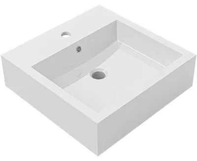 Obrázok produktu pre sklokeramikaO – Umyvadlo z liateho mramoru Esme – s prepadom – biela lesklá – 45 x 45 cm