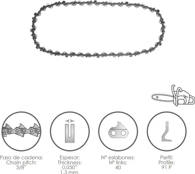 Image de Chaîne de tronçonneuse 3/8" / 0,050" 1,3 mm / 40 maillons / 91 P