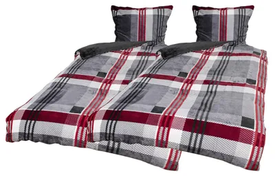 4tlg Cashmere Touch Karo Bettwäsche Garnitur Bettzeug Rot 135x200cm