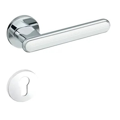 Produktbild von Gavroche Türgriffe Silber Chrom Weiß Set PZ Profilzylinder Türklinken Innentüren Drückergarnitur Zimmertür mit runder Rosettengarnitur aus Zink