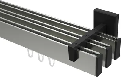 Produktbild von Interdeco Innenlaufstange / Gardinenstange mit Innenlauf Edelstahl-Optik / Schwarz, Typ Smartline Paxo (Kappe), 14x35 mm 3-läufig, 160 cm