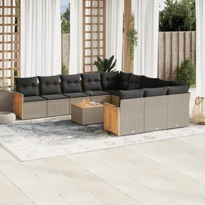 Produktbild von Design 12-tlg. Garten-Sofagarnitur mit Kissen Grau Poly Rattan, Gartenmöbel-Sets 2024 Neu