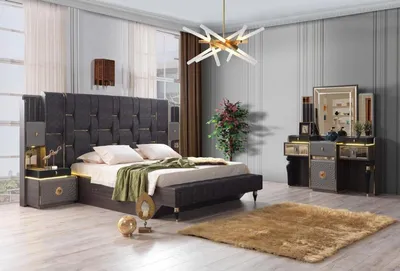 Image de Designer Chambre Set Marron Lit 2x Tables de nuit Commode Meubles de haute qualité