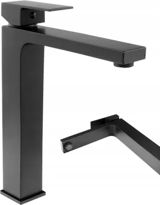 Produktbild von Granitan - Waschtischarmatur - Badarmatur Höhe 26,5 cm - Wasserhahn Schwarz - Keramikkopf - CUBE