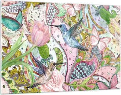 Produktbild von Bilder auf glas - Vogel Schmetterling Blume - 120x80cm - Glasbilder - Wandbilder - Kunstdruck - zum Aufhängen bereit - Wanddekoration aus Glas - Glas Bilder - Wandbild auf Glas - GAA120x80-4065