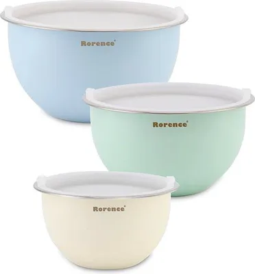 Produktbild von Kochstahl-Schüsselset mit Deckel, farbenfrohe stapelbare Kochmischmaschinenset für die Küche - Set von 3 mit 1,5 l, 3 l, 5 l