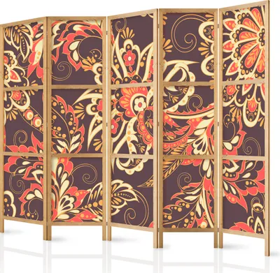 Produktbild von Paravent XXL Blumen 225x171 cm - 5-teilig - einseitig - eleganter Sichtschutz - Raumteiler - Trennwand - Raumtrenner - Holz - Design Motiv - Deko - Japan p-B-0019-z-c