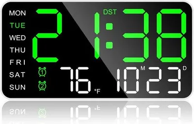 Productafbeelding van Digitale wandklok, 8,5 inch, met LED-display, datum, temperatuur, dubbele alarmfunctie en instelbare helderheid, geschikt voor huis en kantoor