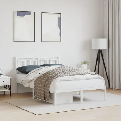 Zdjęcie produktu dla vidaXL Rama łóżka z zagłówkiem metalowa biała 120x200 cm