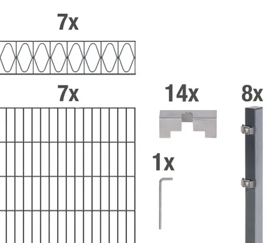 Immagine prodotto di Alberts 668129 Recinzione a doppia rete metallica "Elegance" come set completo di 37 pezzi, plastificata, antracite, altezza 100 cm, lunghezza 14 m