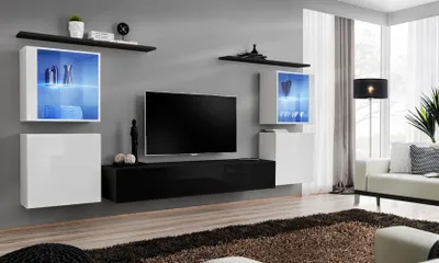 Zdjęcie produktu dla Ściana do salonu RIONATA 14 - biała / czarna
