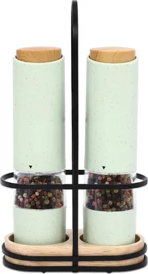 Image de Set de moulins à sel et à poivre électriques - 2 moulins avec support - Mécanisme de broyage en céramique - Degré de mouture réglable - Capacité 40 g - 5,2 × 20,5 cm - Vert clair