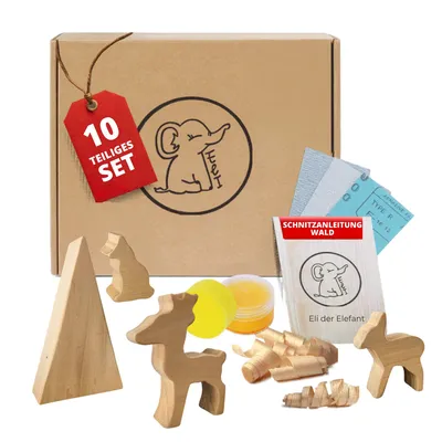 Produktbild von Eli® Lindenholz - Schnitzfiguren zum Schnitzen inkl. Schnitzanleitung für Kinder, Bastelset, Schnitzrohlinge für Anfänger, Schnitzholz Linde