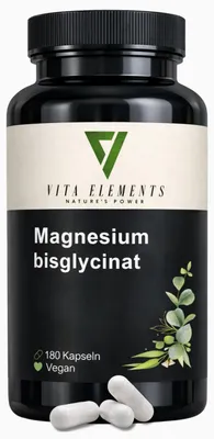 Produktbild von Vita Elements Magnesiumbisglycinat 180 Kapseln Magnesium Bisglycinat Nahrungsergänzungsmittel