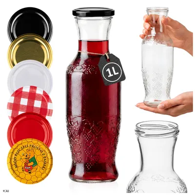 Zdjęcie produktu dla SUPERBUTELKI - 1x Karafka szklana na wodę, lemoniadę, soki, wino Florica 1 L 1000 ml na zakrętkę