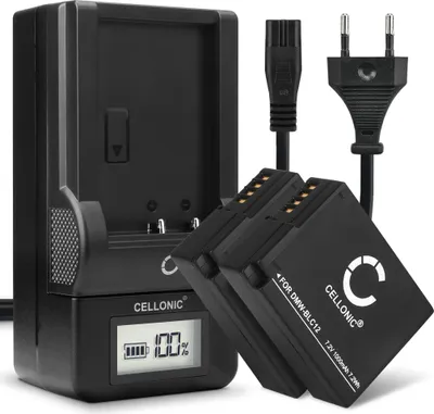Produktbild von CELLONIC 2x Akku für Kamera Kompatibel mit Panasonic Lumix DMC-FZ1000, Lumix DMC-FZ300, Lumix DMC-FZ2000, DMW-BLC12 - (1000mAh, 7.4V) + Ladegerät