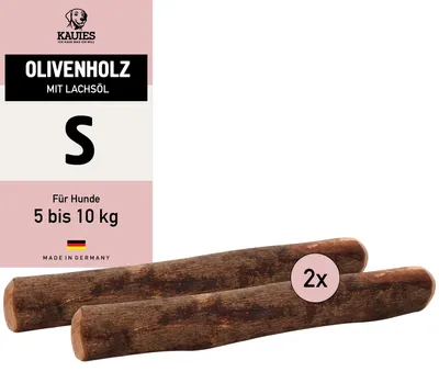 Obrázek produktu pro Kauies, žvýkací tyčinka z olivového dřeva pro psy, s obsahem lososového oleje – 100% přírodní, veganská a bez kalorií