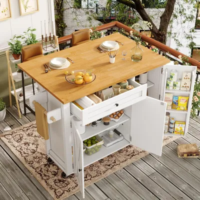 Produktbild von STILVORA Küchenwagen mit Schubladen&Türfachregalen,Kücheninsel Buffetschrank mit verstellbaren Einlegeböden,Küchenschrank für Esszimmer,Wohnzimmer&Küche,Weiß