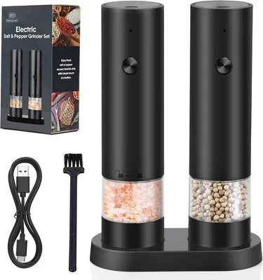 Produktbild von Elektrische Kruidenmühle-Set - USB-ladbar - Mit Aufbewahrungsbasis - Mit Spülcontainer - Für Küche/Picknick/Grill - Schwarz