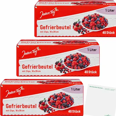 Produktbild von Jeden Tag Gefrierbeutel 1l 3er Pack (3x40Stk) + usy Block