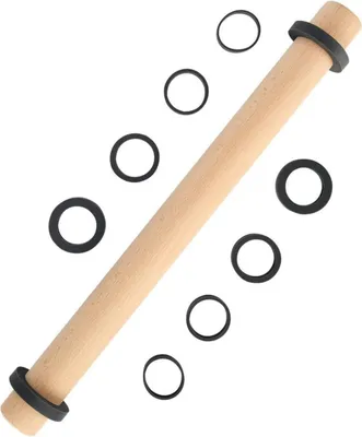 Produktbild von Nudelholz Buchenholz Teigroller mit Dicken Ringe, Backzubehör Rolling Pin 45cm