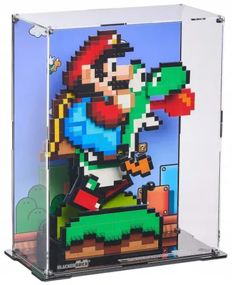 Produktbild von Blacked Brick Vitrine mit bedruckter Rückwand für LEGO® 71438 Super Mario World – Mario & Yoshi