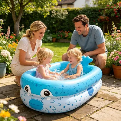 Produktbild von Kinderpool, faltbar, niedlich, tragbar, aufblasbar | Aufblasbarer Pool Wal Cartoon für Jungen Mädchen Haus Indoor Outdoor Balkon Strand Camping