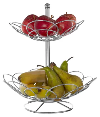 Obstkorb 2-stöckig, Metall, Chrom, 31x31x37 cm, silber
