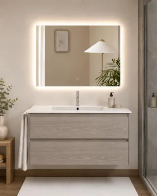 ORIGEN BATH IBIZA Badmöbel mit Waschbecken 80x40 cm, Smoky-Eiche