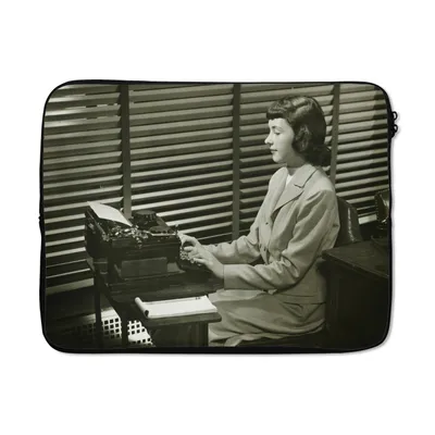 Produktbild von MuchoWow® Laptop Hülle 15 Zoll Schreibmaschine - Vintage - Schwarz - Weiß Laptoptasche - Laptoptasche - Sleeve - Rundum-Schutz