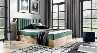 Produktbild von Boxspringbett Schlafzimmerbett MARCOS 120x220cm Stoff Grün inkl. Bettkasten