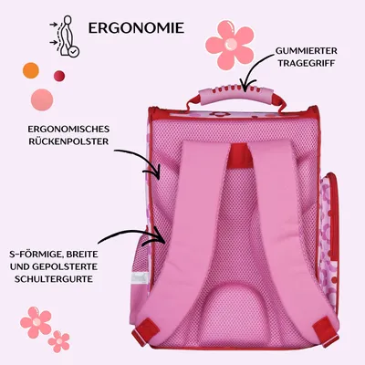 Produktbild von Schulranzen Disney Minnie Mouse 5-teilig, Schultaschen Set Mädchen 1. Klasse, Blumen Pink