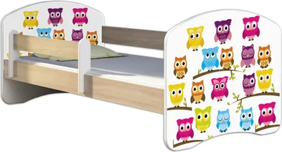 Produktbild von ACMA Jugendbett Kinderbett Junior-Bett Komplett-Set mit Matratze Lattenrost und Rausfallschutz Sonoma 31 Eule 140x70