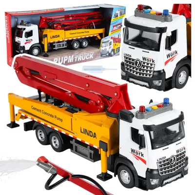 Immagine prodotto di Malplay: camion con pompa per calcestruzzo, braccio mobile, spruzzi d'acqua, luci e suoni. Regalo adatto a bambini dai 3 anni in su