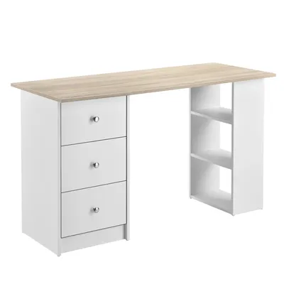 Productafbeelding van Binnen- en buitentafel Claude - Met 3 lades - 120x49x72 cm - Wit en eikenkleurig - Spaanplaat - Stijlvol design