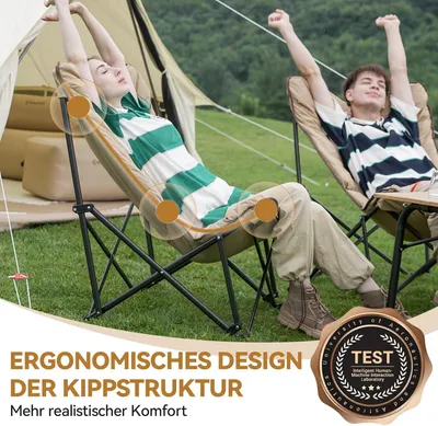 Imagen del producto de Silla de camping plegable con respaldo alto - 82x79x92 cm - Color caqui - Silla reclinable