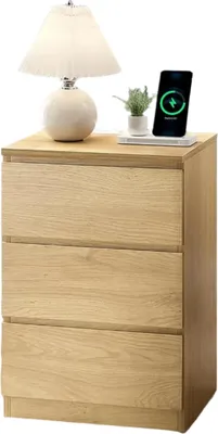 Immagine prodotto di Comodino moderno con 3 cassetti, realizzato in pannello di legno, dimensioni 35 x 40 x 59 cm