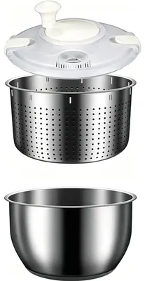 Salat-Zentrifuge 5L Edelstahl mit PP-Deckel, Gemüsewaschkorb