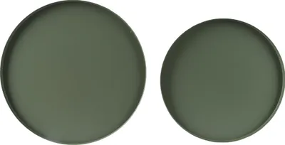 Produktbild von Dekoratives Tablett rund 30-35cm Metall matt 2er Set - Grün