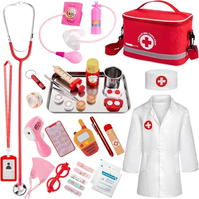 Immagine prodotto di Kit del dottore per bambini - Giocattolo medico - Gioco di ruolo educativo - Set da 34 pezzi - 25 cm - Multicolore