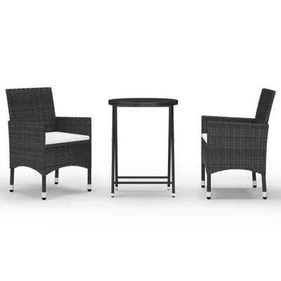 Produktbild von vidaXL 3-tlg. Bistro-Set Poly Rattan und Hartglas Schwarz