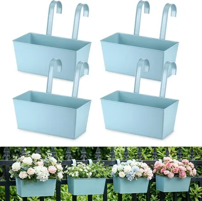 Productafbeelding van Hangende plantenbakken voor balkonhekken, set van 4 metalen plantenpotten, 27,5 cm, met afneembare haken voor balkon en tuin