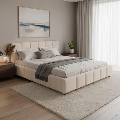 Produktbild von Juskys Polsterbett Florenz 180 x 200 cm, Bouclé, Bubble Design & modern – Creme