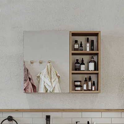 Imagen del producto de Skye Decor, armario de baño de alta calidad con espejo, fabricado en madera de pino Atlántico, dimensiones 75x60x16 cm, 100% MDF