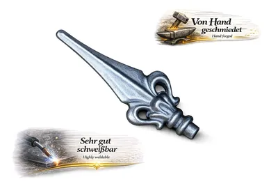 Produktbild von Zaunspitze aus Eisen für Schmiedeeisen Gartenzaun uvm. 160 x 65 mm