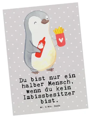 Produktbild von Mr. & Mrs. Panda Ansichtskarte Imbissbesitzer Herz - Grau Pastell - Geschenk, Imbissverkäufer, Postkarte, Witzig, Lustig, Ansichtskarten, Spruch, bildkarte, Pommesliebe